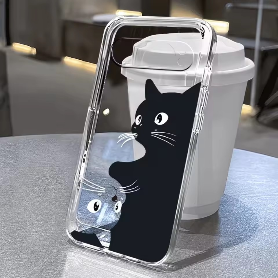 Google Pixel 8A - 핫 카와이 만화 검은 고양이 패턴